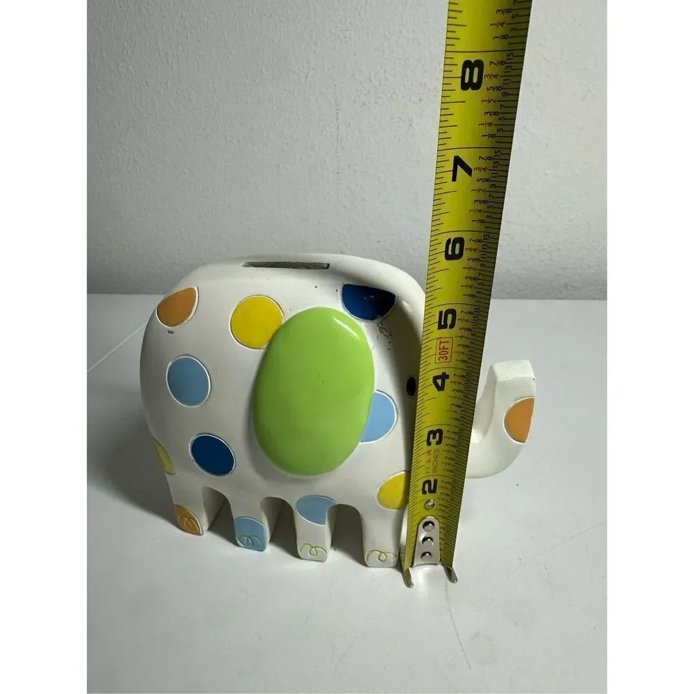 Rare Vintage A.D.Sutton Wooden Elephant Bank White Polka Dots See Notes